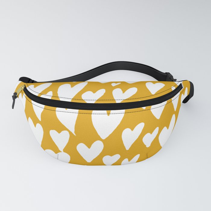 Valentines day hearts explosion - white on ochre Fanny Pack