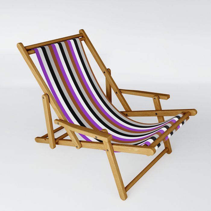 Eyecatching Grey, Brown, Dark Orchid, White & Black Colored Striped Pattern Sling Chair
