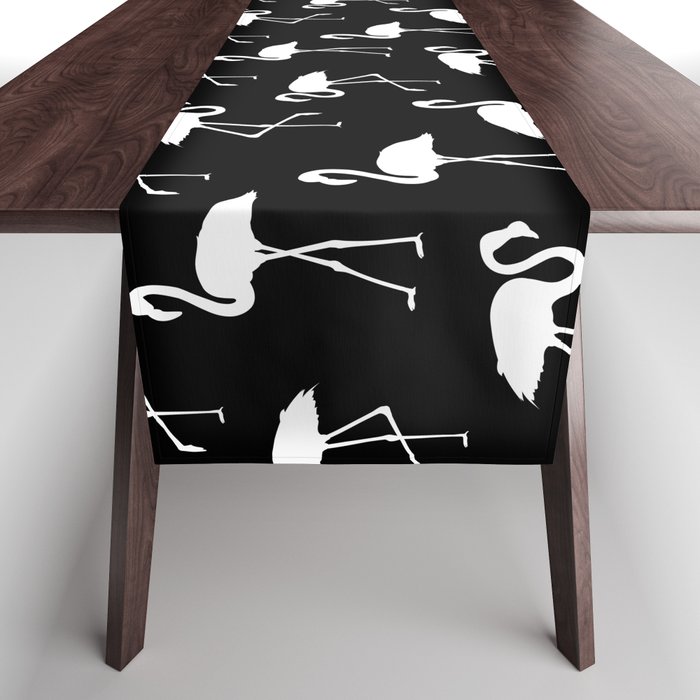 Black And White flamingo silhouettes seamless pattern  Table Runner
