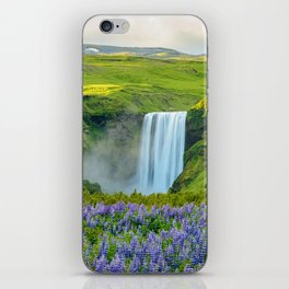 Iceland Skogafoss Summer Waterfall Lupine Wildflowers Landscape iPhone Skin