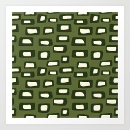 Mid Century Modern Styled Retro Tiled Pattern - Dark Green Art Print