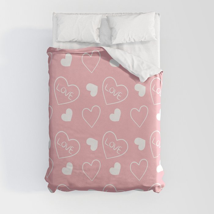Valentines Day White Hand Drawn Hearts Duvet Cover