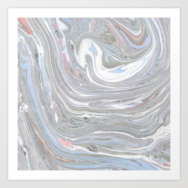 Abstract Pink Blue Gray Watercolor Marble Pattern Art Print By