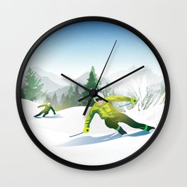 Skiing Brothers - Ski Snowboard Mountain Sky  Wall Clock