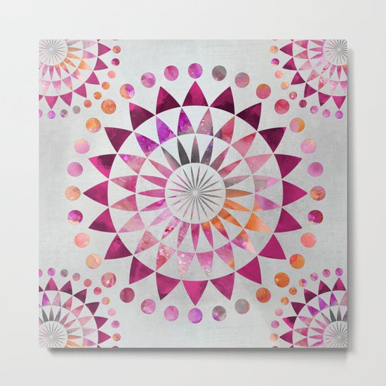 Mandala Pattern in warm shades of orange and pink Metal Print