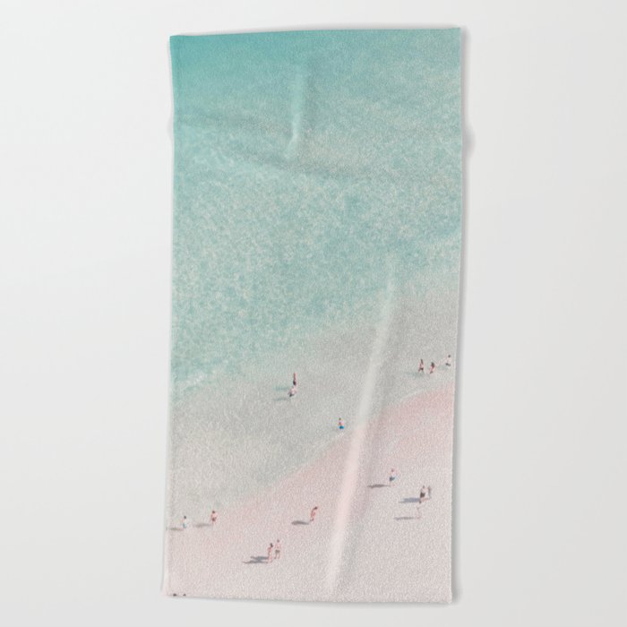 Aerial Beach Ocean Print - Beach People - Pink Sand - Pastel Sea - Minimal - Travel photography Beach Towel