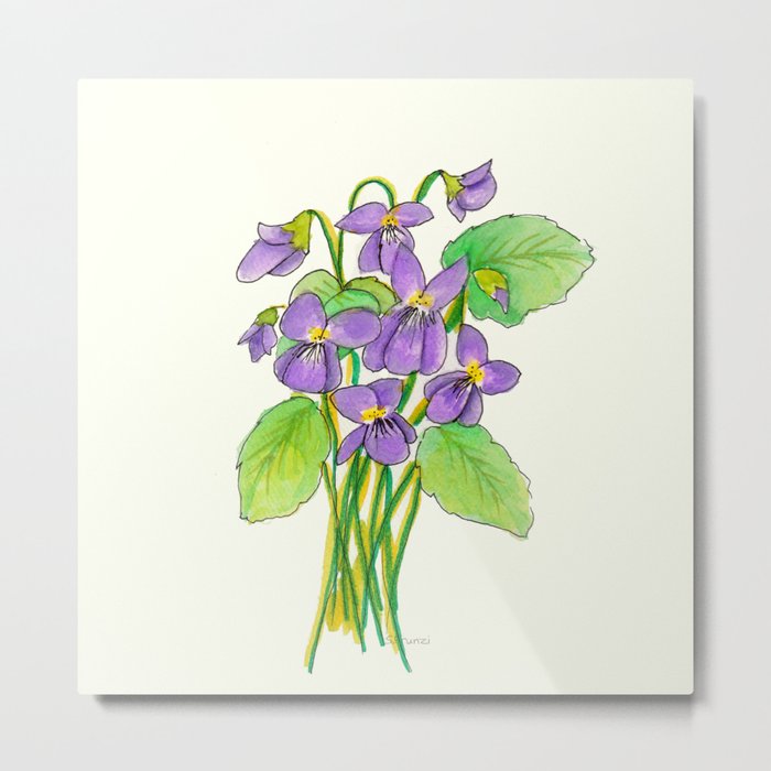 Watercolor Purple Violets Metal Print