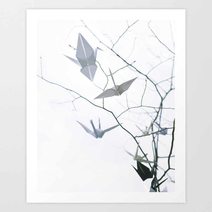 Origami Cranes and Tree Branches Rest Artwork Print through surfacemaximus photograph regarding Origami Crane Instructions Printable called Origami Cranes and Tree Branches Rest Artwork Print through surfacemaximus