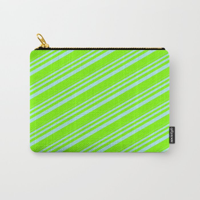 Turquoise & Chartreuse Colored Stripes/Lines Pattern Carry-All Pouch