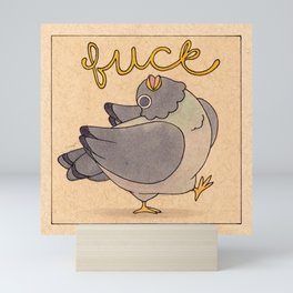 'Fuck' Pigeon 02 Mini Art Print | Illustration, Pigeon, Curated, Ink Pen, Fuck, Drawing 