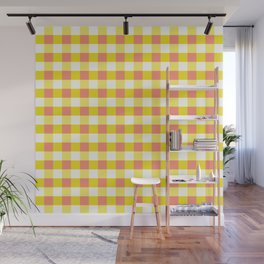 Picnic Gingham pink and yellow Wall Mural