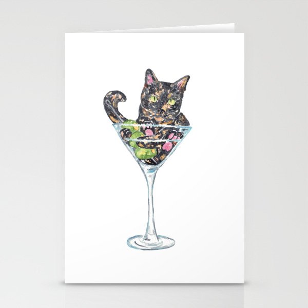  Cat drinking martini Painting Kitchen Stationery Cards