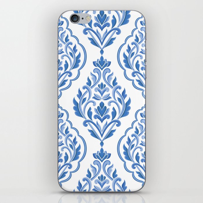 Blue and white damask vintage seamless pattern. Vintage, paisley elements. Traditional, Turkish motifs.  iPhone Skin