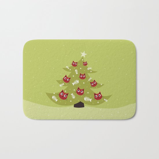 Cat Christmas Tree Bath Mat