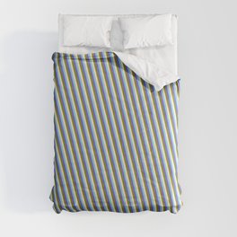 [ Thumbnail: Sky Blue, Slate Blue, Green, and Beige Colored Striped Pattern Comforter ]