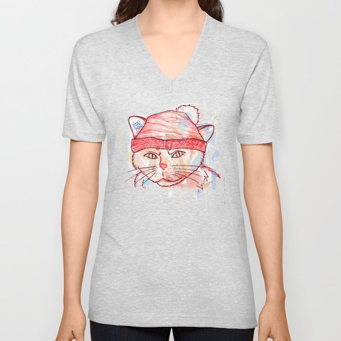 watercolor cat V Neck T Shirt