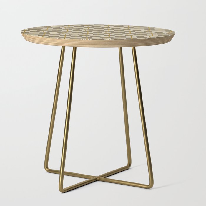 Warped Checkerboard Grid Illustration Ochre Yellow Gold Side Table