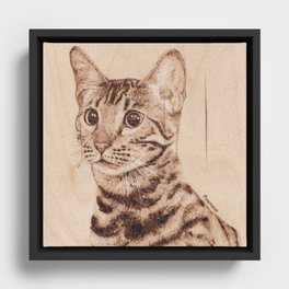 Bengal Cat Portrait - Drawing by Burning on Wood - Pyrography art Framed Canvas