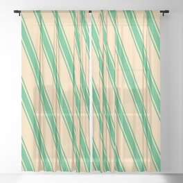 [ Thumbnail: Tan and Sea Green Colored Lines Pattern Sheer Curtain ]