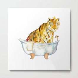 Tiger taking bath watercolor painting  Metal Print