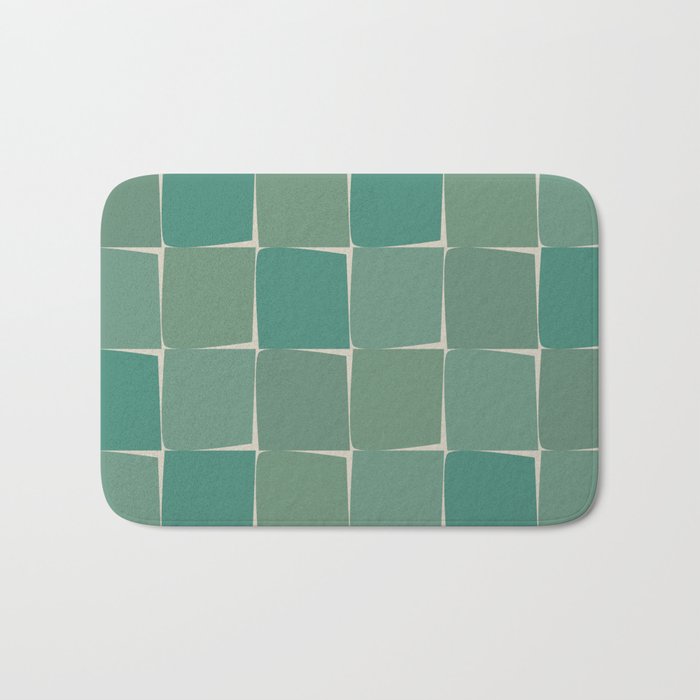 Flux Midcentury Modern Check Grid Pattern in Jade Green Bath Mat by