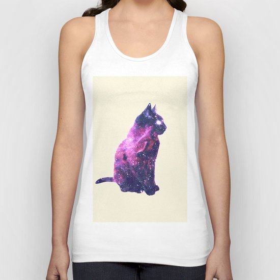 Whimsical Purple Nebula Cat Pink Galaxy Stars Unisex Tank Top