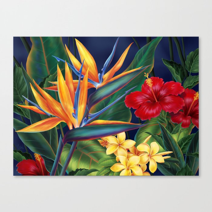 Tropical Paradise Hawaiian Floral Illustration Canvas Print