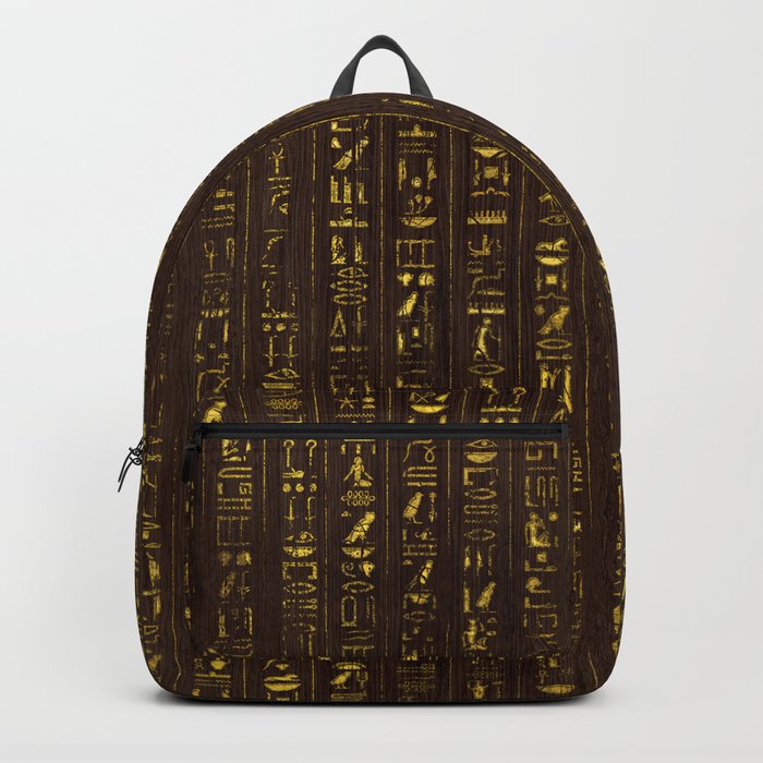 Golden Egyptian  hieroglyphics on wood Backpack