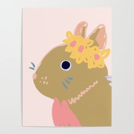 Modern Simple Pink Yellow Blue Rabbit Design  Poster