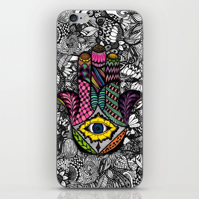 Colorful Hand Drawn Hamsa Hand an Floral Drawings iPhone Skin