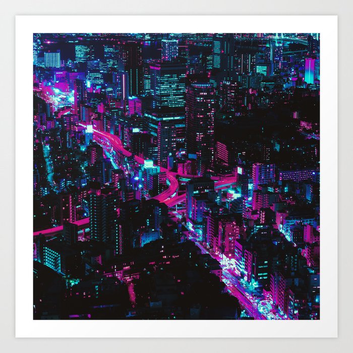 Cyberpunk Vaporwave City Art Print