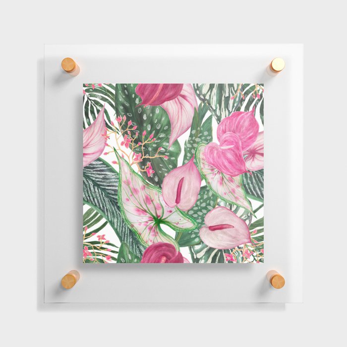 Tropical Jungle Leaves Anthurium Flowers Floating Acrylic Print