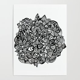 Floral Flowers Black and White Poster