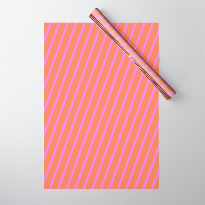 Coral & Violet Colored Lined Pattern Wrapping Paper