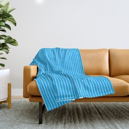 White Lines On A Blue Background, Line Pattern Throw Blanket