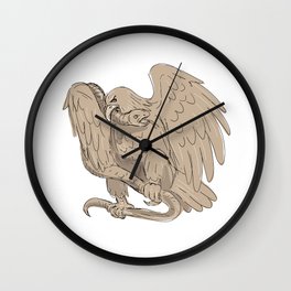Serpent in Clutches of Eagle Drawing Wall Clock