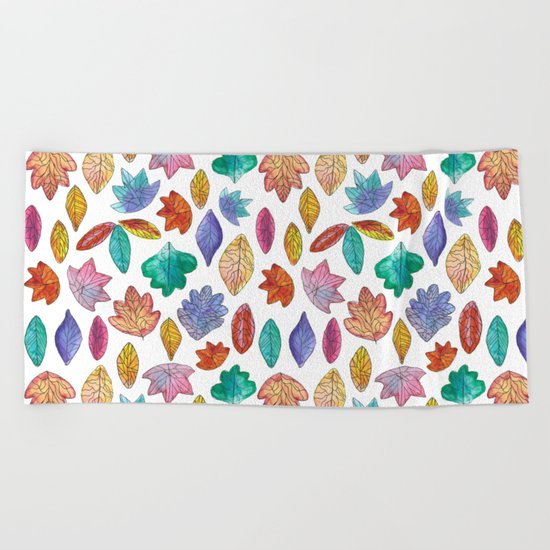 Watercolor Leafs Beach Towel