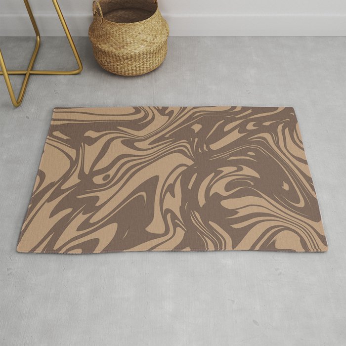 Brown Cappuccino Liquid Marble Swirl Abstract Pattern Rug