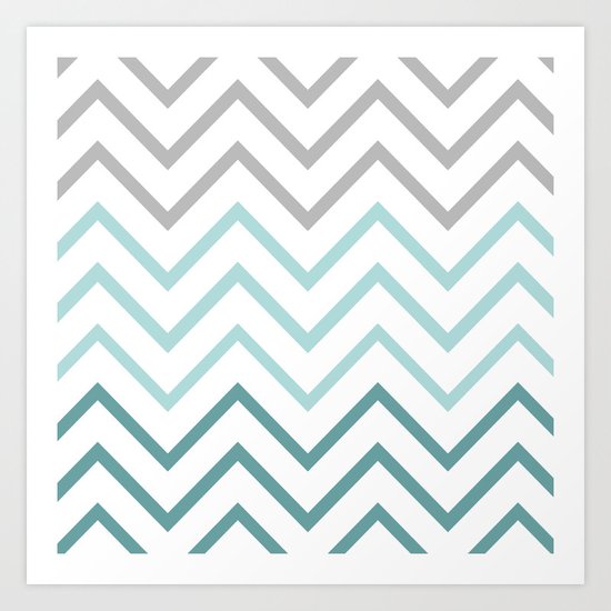 THIN TEAL CHEVRON FADE Art Print