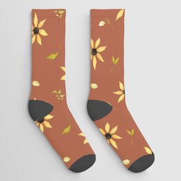 Fall autumn sunflowers terracotta pretty pattern Socks