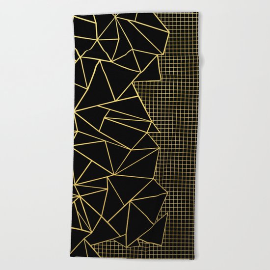 Ab Outline Grid Black and Gold Beach Towel