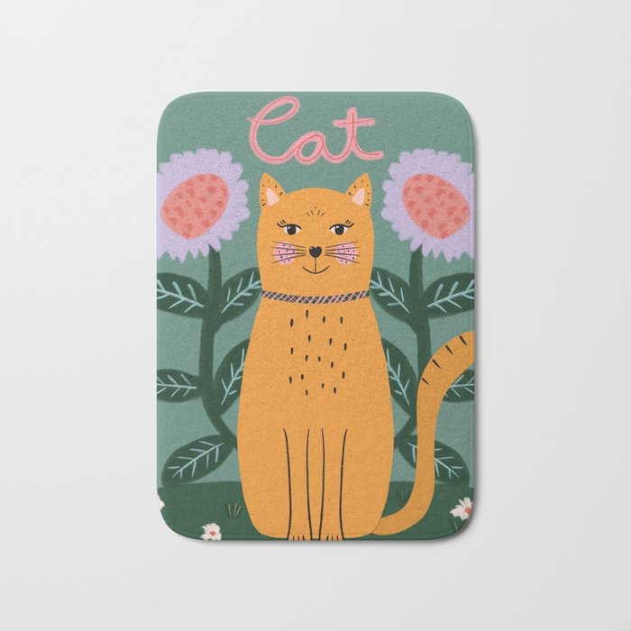 Meow - Cat Illustration Bath Mat
