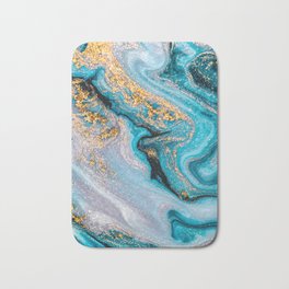 Blue and Gold Glitter Marble, Modern Marble Print, Luxury Geometric Art, Minimal Scandinavian Abstract Pattern Bath Mat