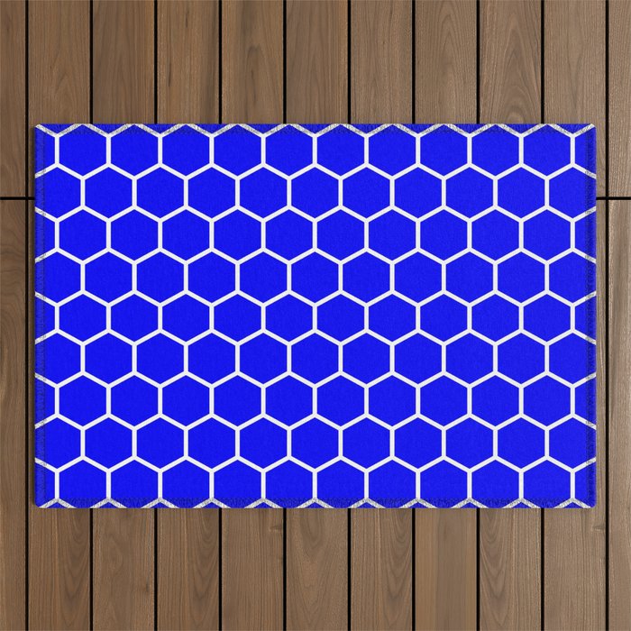 Honeycomb (White & Blue Pattern) Outdoor Rug