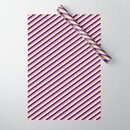 [ Thumbnail: Indigo, Dark Salmon, and Light Yellow Colored Stripes/Lines Pattern Wrapping Paper ]
