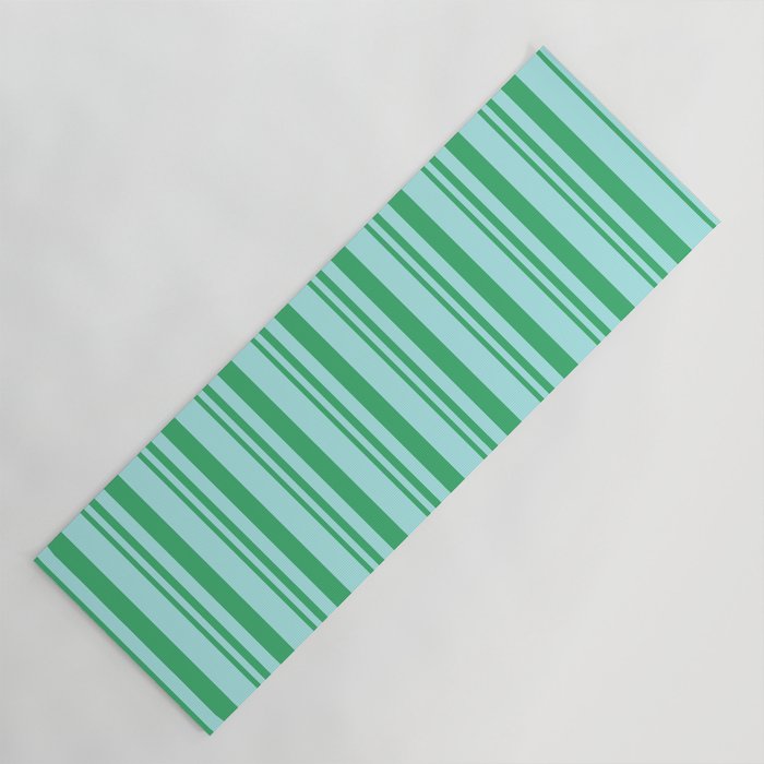 Sea Green and Turquoise Colored Lined/Striped Pattern Yoga Mat