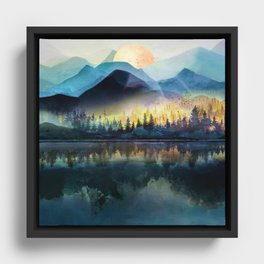 Mountain Lake Under Sunrise Framed Canvas