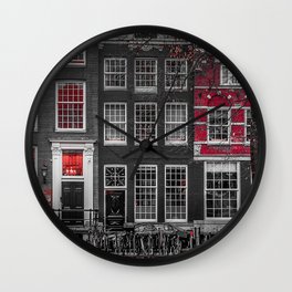 Amsterdam in black & white & red Wall Clock