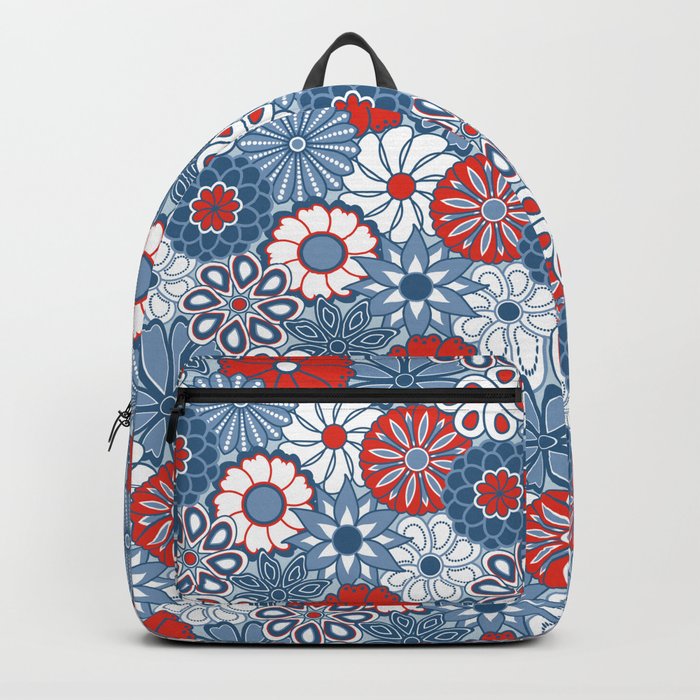 Cute Mid Century Modern Flowers - Red, White and Blue Backpack