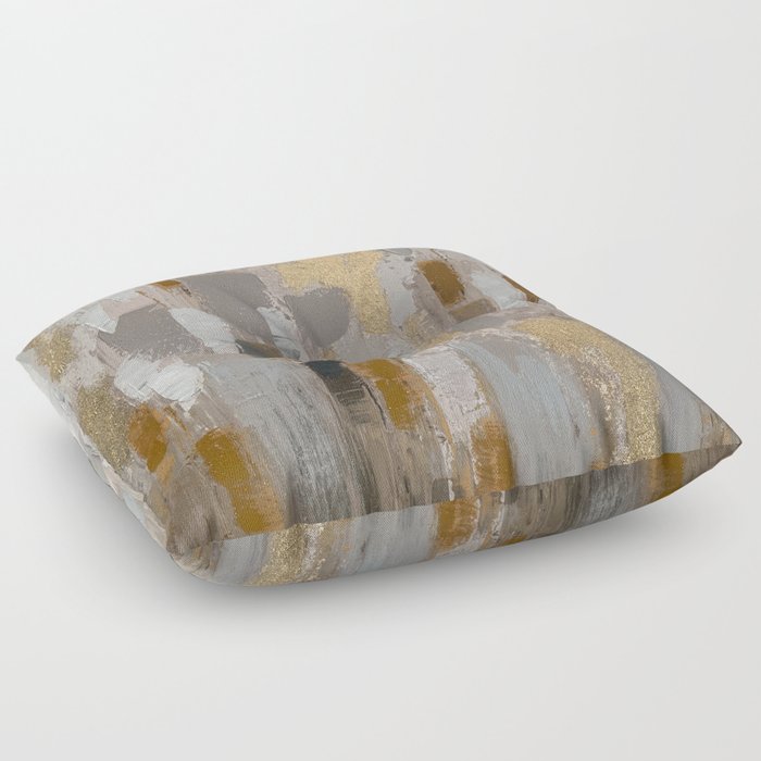 Elegant Modern Hand Painted Gold Gray White Brushstrokes Floor Pillow